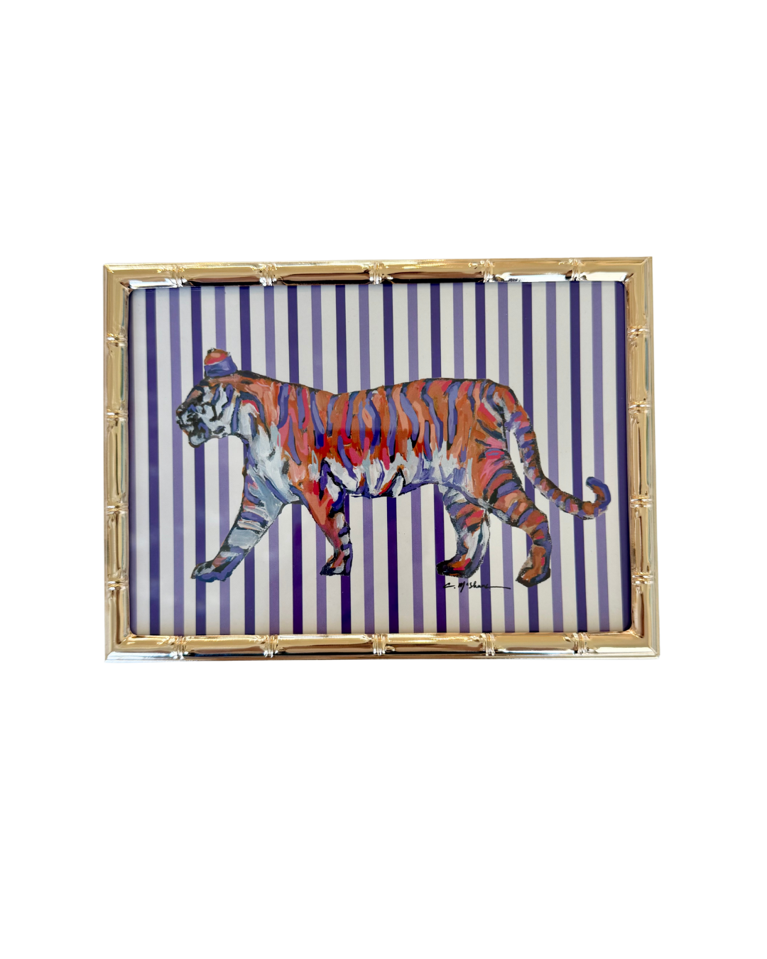 "Tiger Purple & Orange Standing" framable card