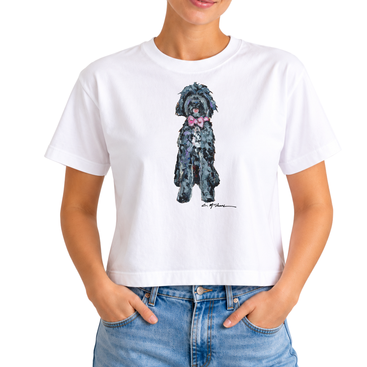 "Black Goldendoodle with Pink Bow" Dog Comfort Color Art-T-shirt