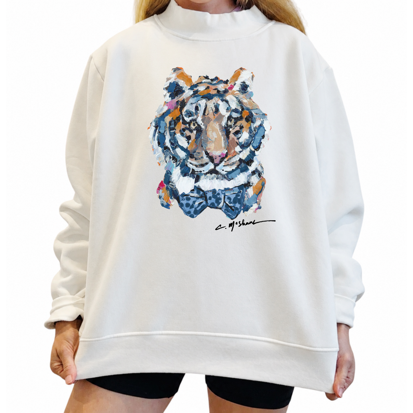 "Tiger Blues Bow Tie" Mock Neck (One Size)