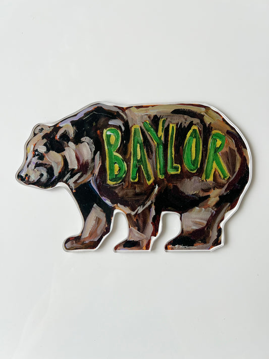 An acrylic tabletop Baylor Bear for Baylor University college gameday or alumni gifts.