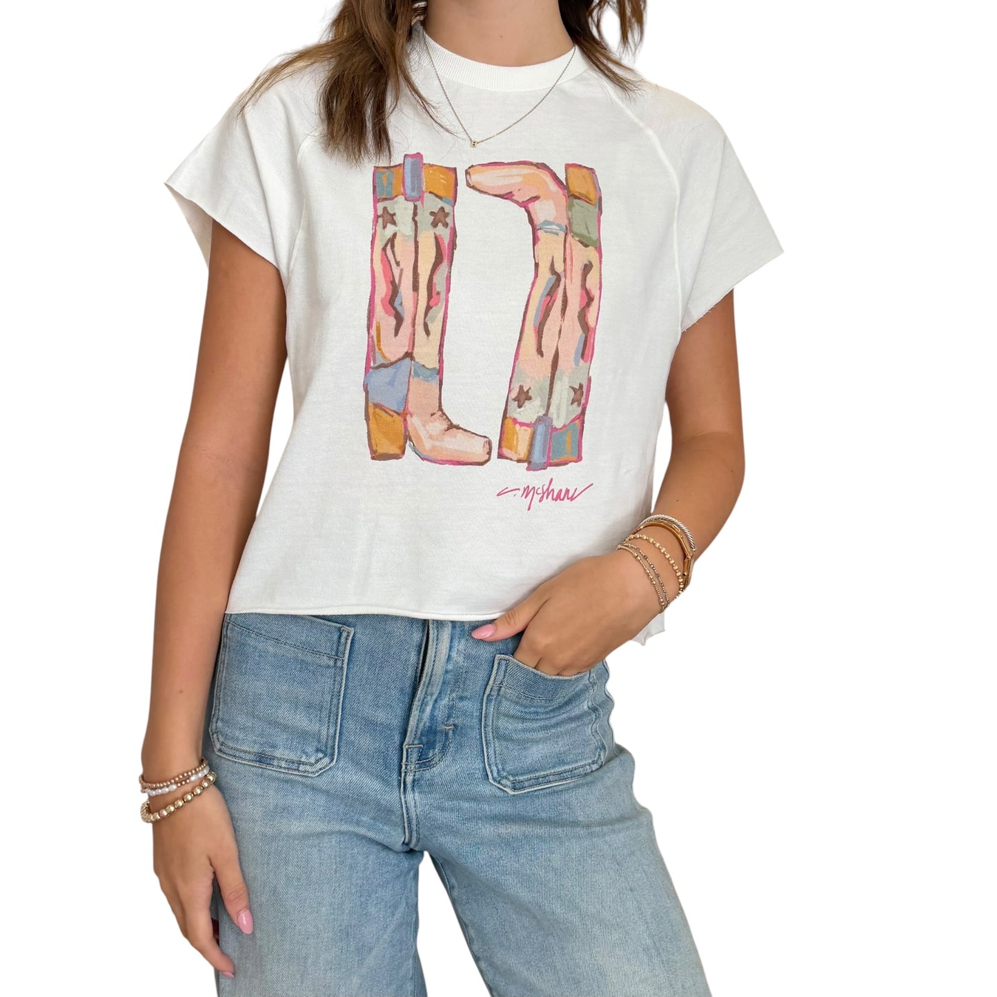 "Cowgirl Up Pinks" Cowboy Boots Edgy-Short Sleeve Shirt