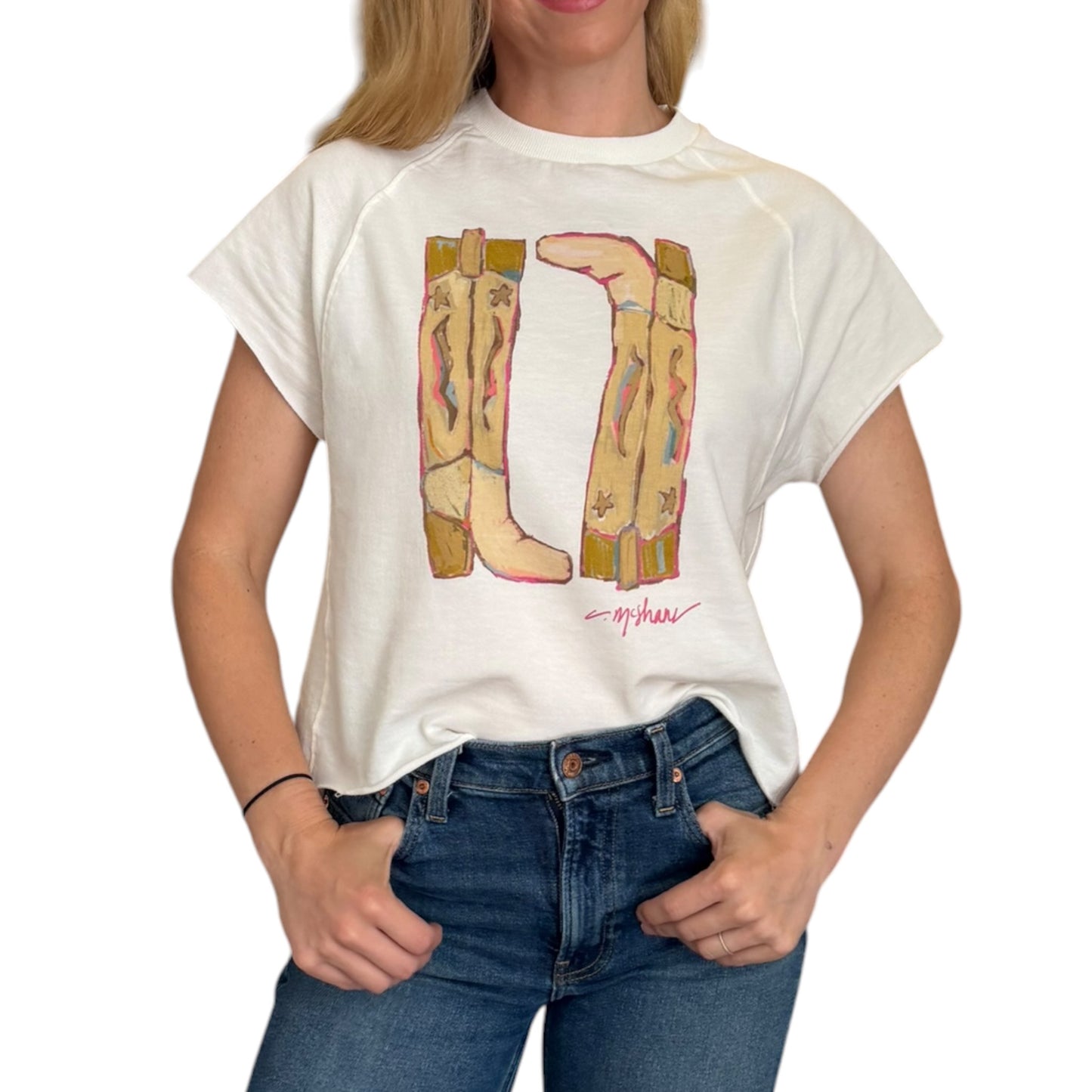 "Cowgirl Up Golds" Cowboy Boots Edgy-Short Sleeve Shirt