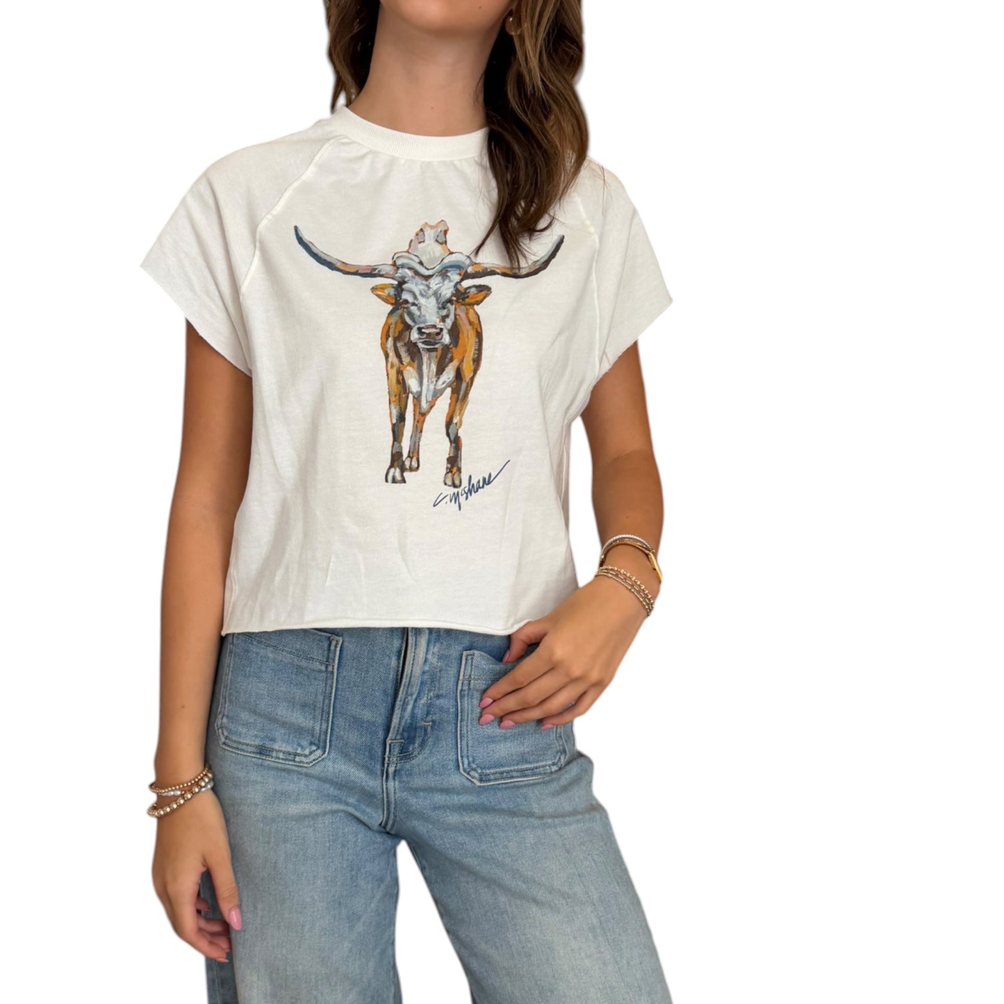 "Longhorn Charm" Edgy-Short Sleeve Shirt