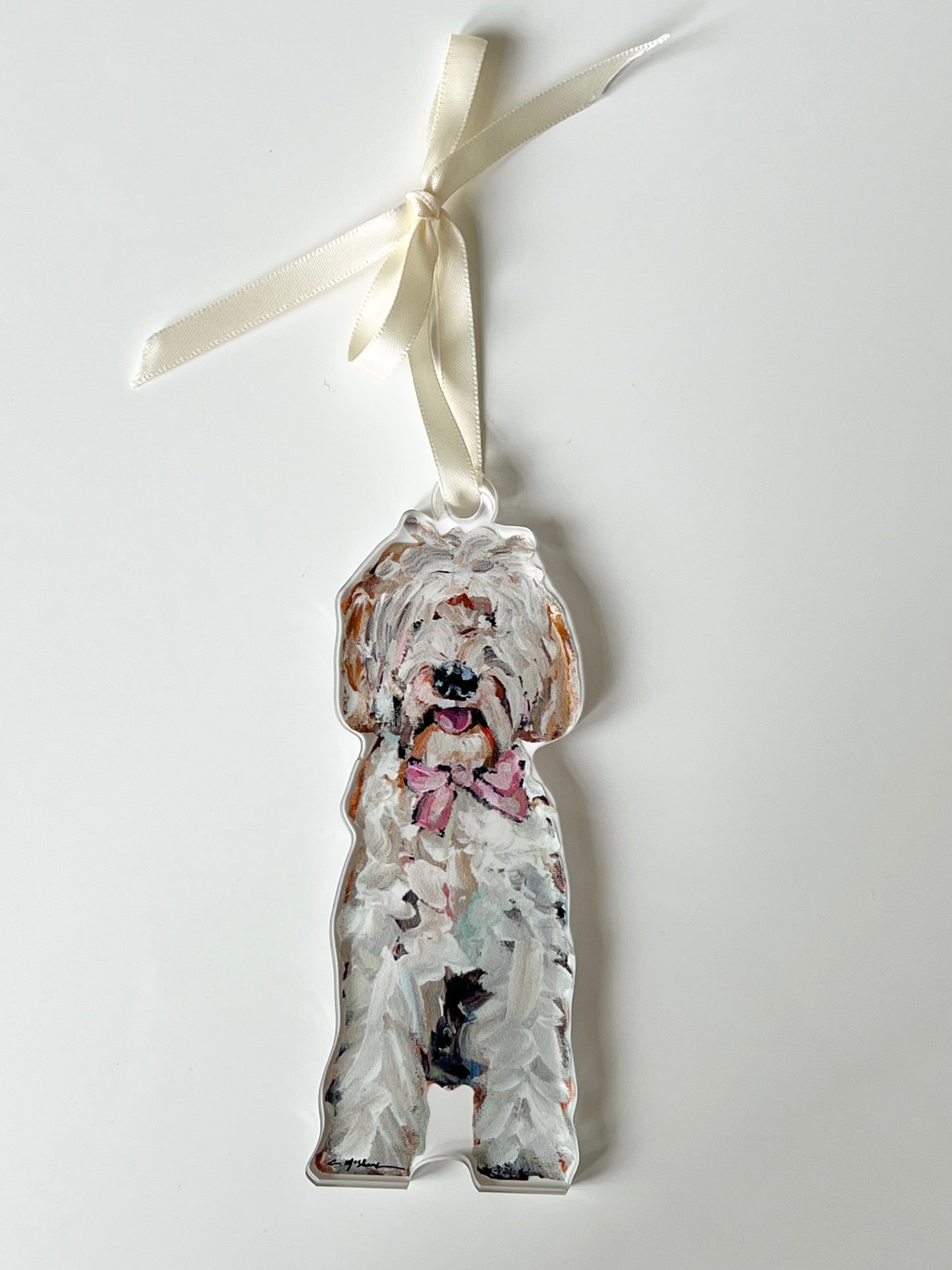 Goldendoodle Pink Bow (Ornament)