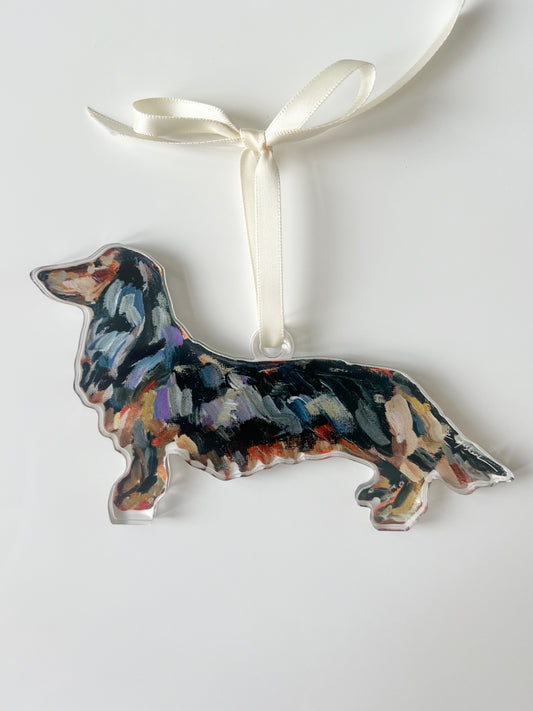 Dachshund long-haired black & tan (Ornament)