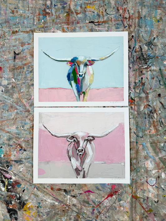 "Longhorn" 14X11 hand signed paper prints (set of 2)