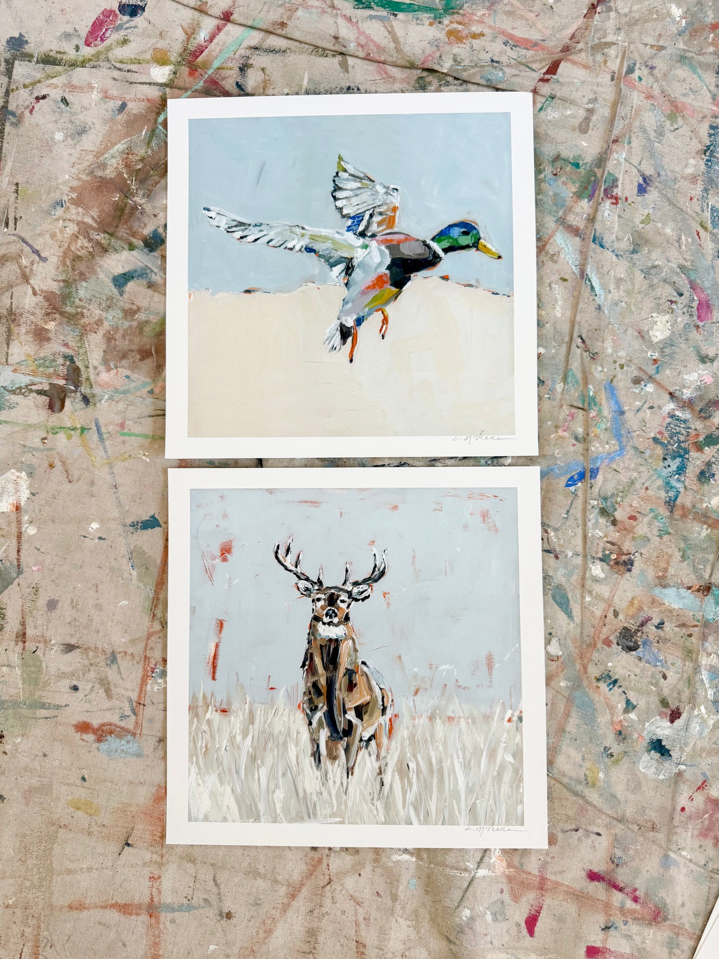 Deer & Mallard 12X12 hand signed paper prints (set of 2)