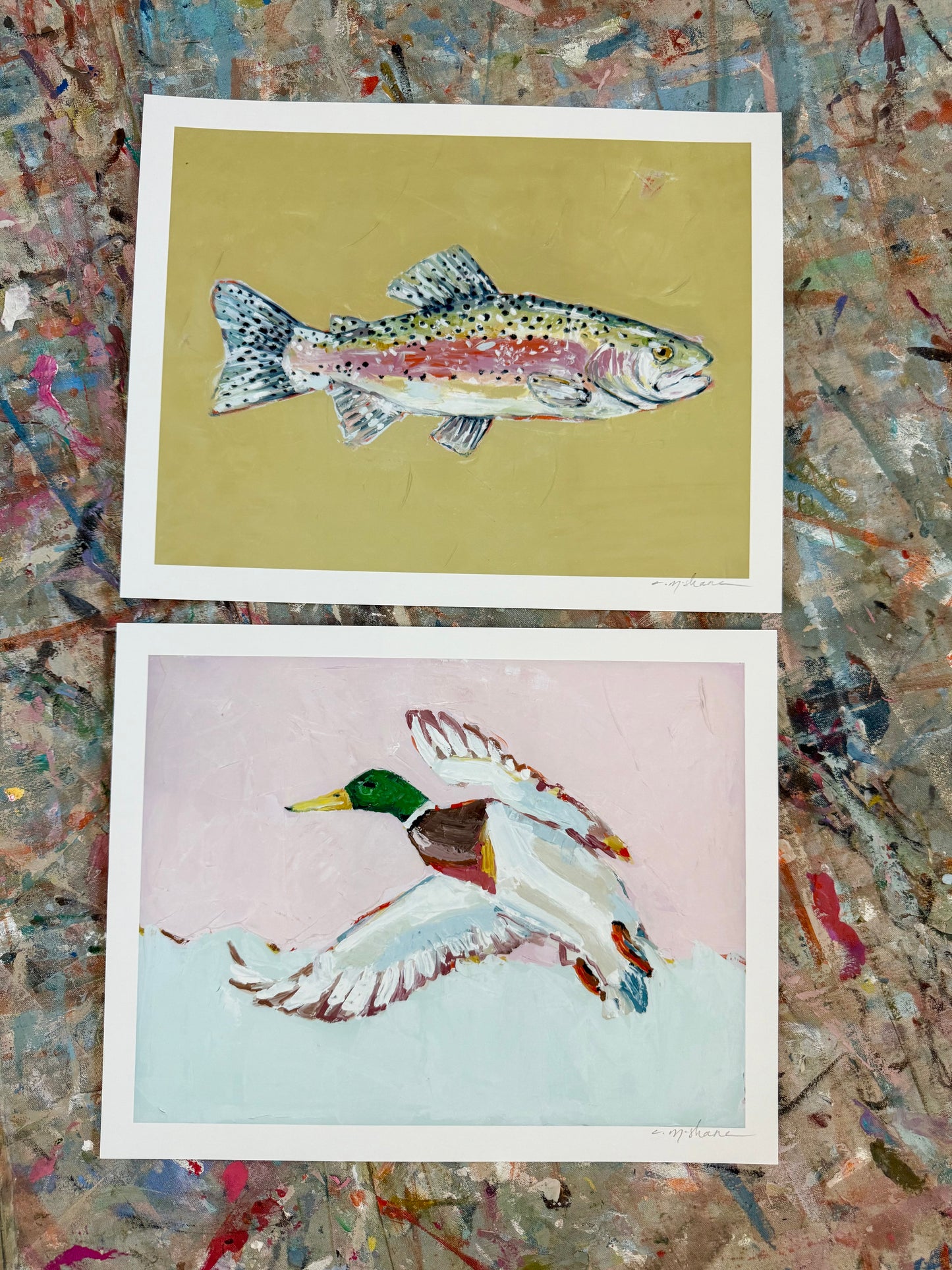 Mallard & Trout 14X11 hand signed paper prints (set of 2)