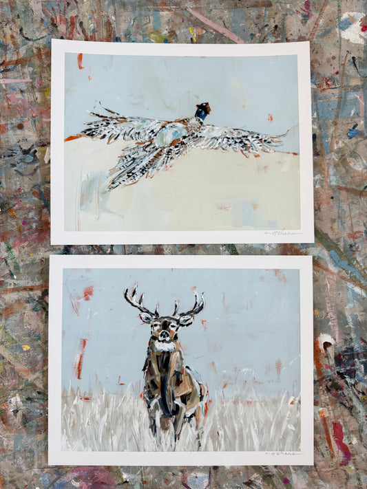 Pheasant & Deer 14X11 hand signed paper prints (set of 2)