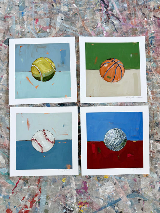 "Sport Balls" 8X8 hand signed paper prints (set of 4)