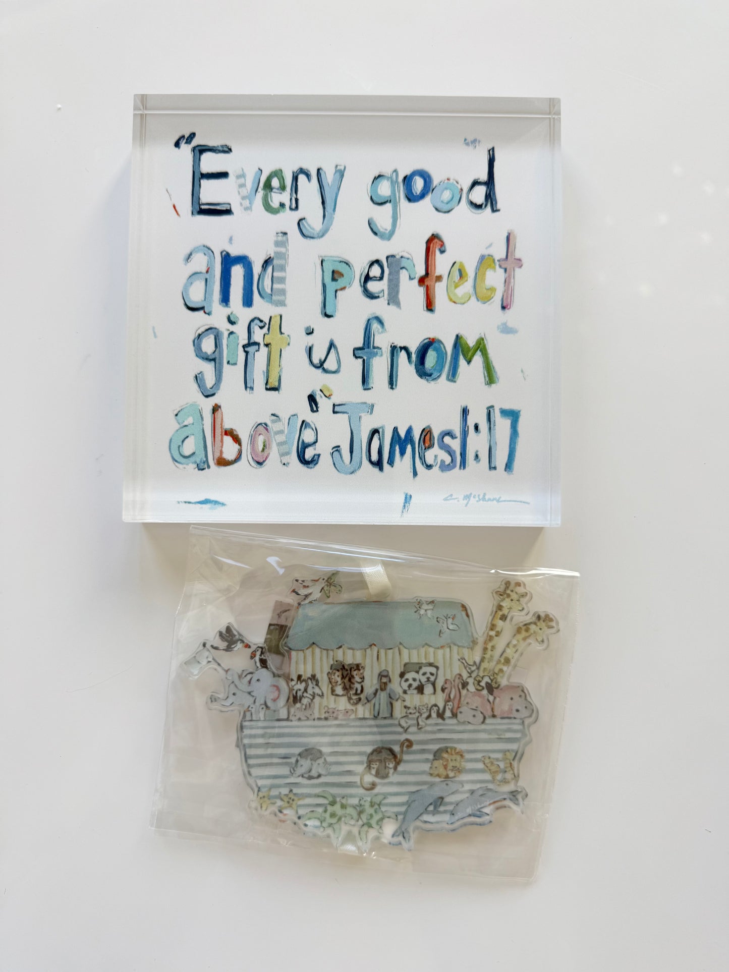 Bible Verse Acrylic + Noah's Ark ornament