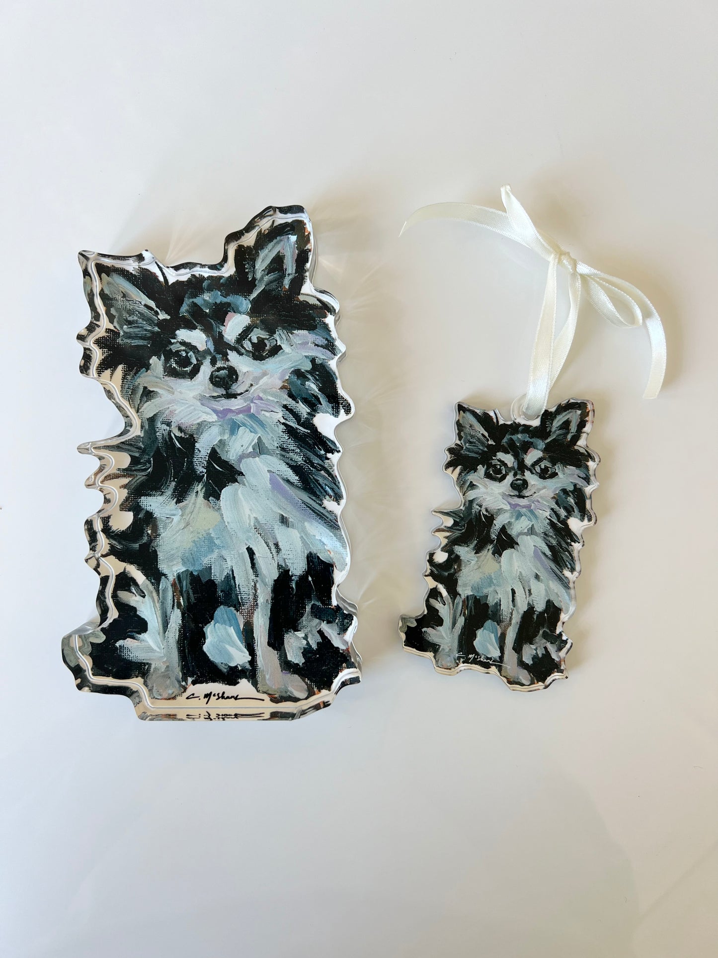 Chihuahua Black & White Long Hair (Ornament)