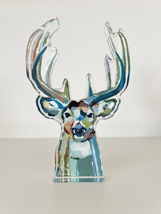 An acrylic deer for tabletop display that is great for man gift and deer hunters