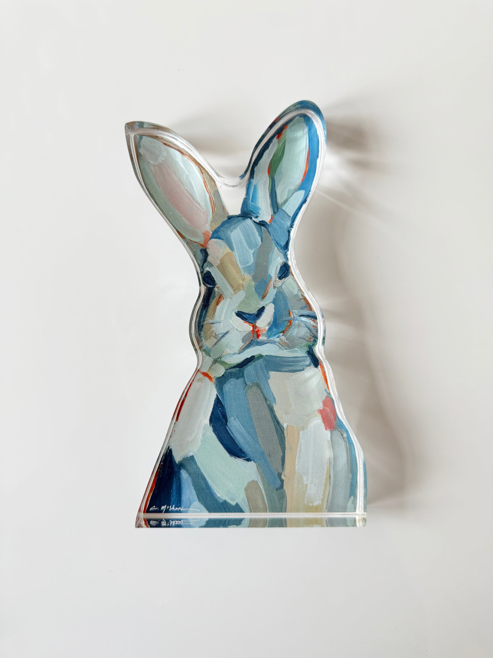 An acrylic tabletop bunny for Easter decorations or nursery gifts or to represent a rabbit lover
