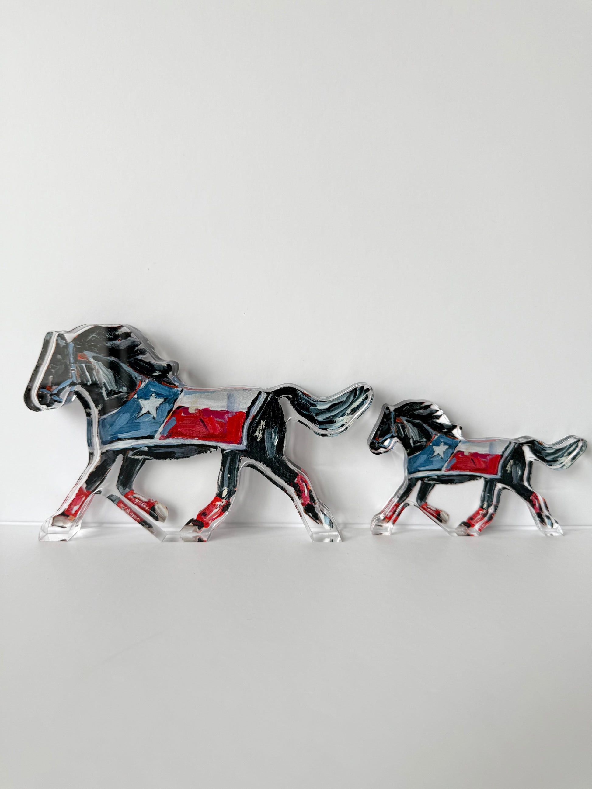 An acrylic tabletop for Southern Methodist University or SMU Dallas Texas Mustangs horse