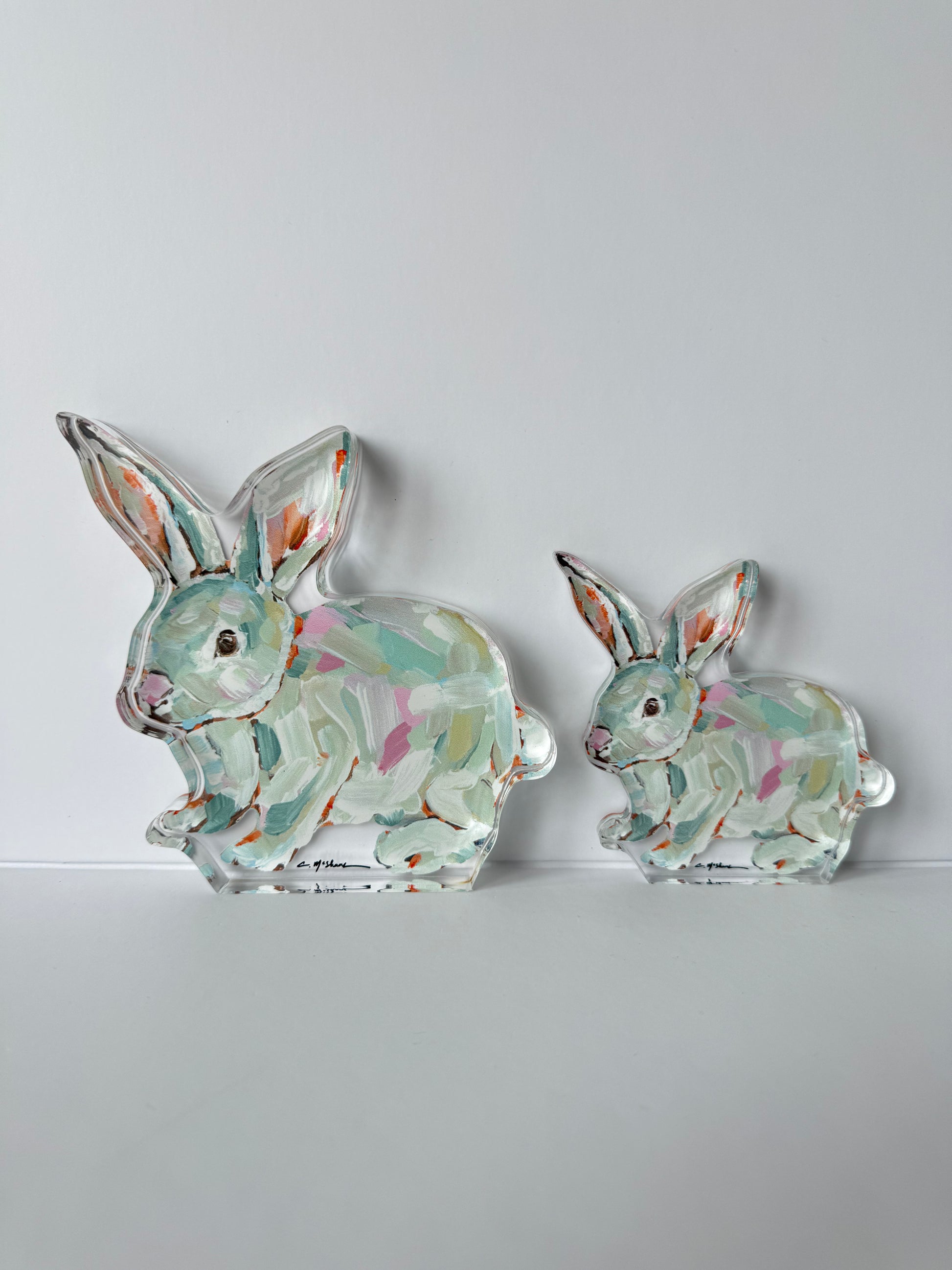 An acrylic tabletop bunny for Easter decorations or nursery gifts or to represent a rabbit lover