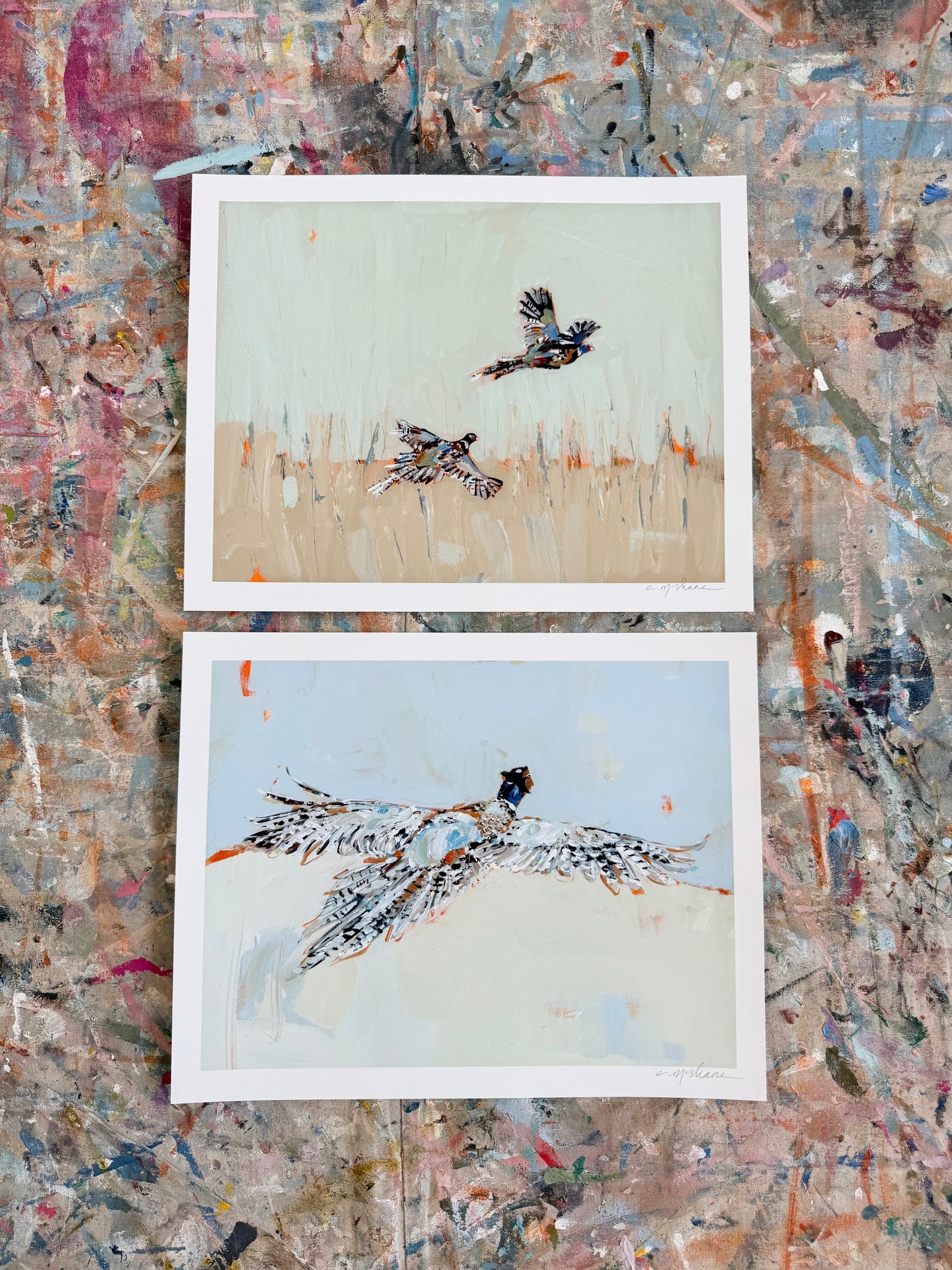 "Pheasants" 14X11 hand signed paper prints (set of 2)