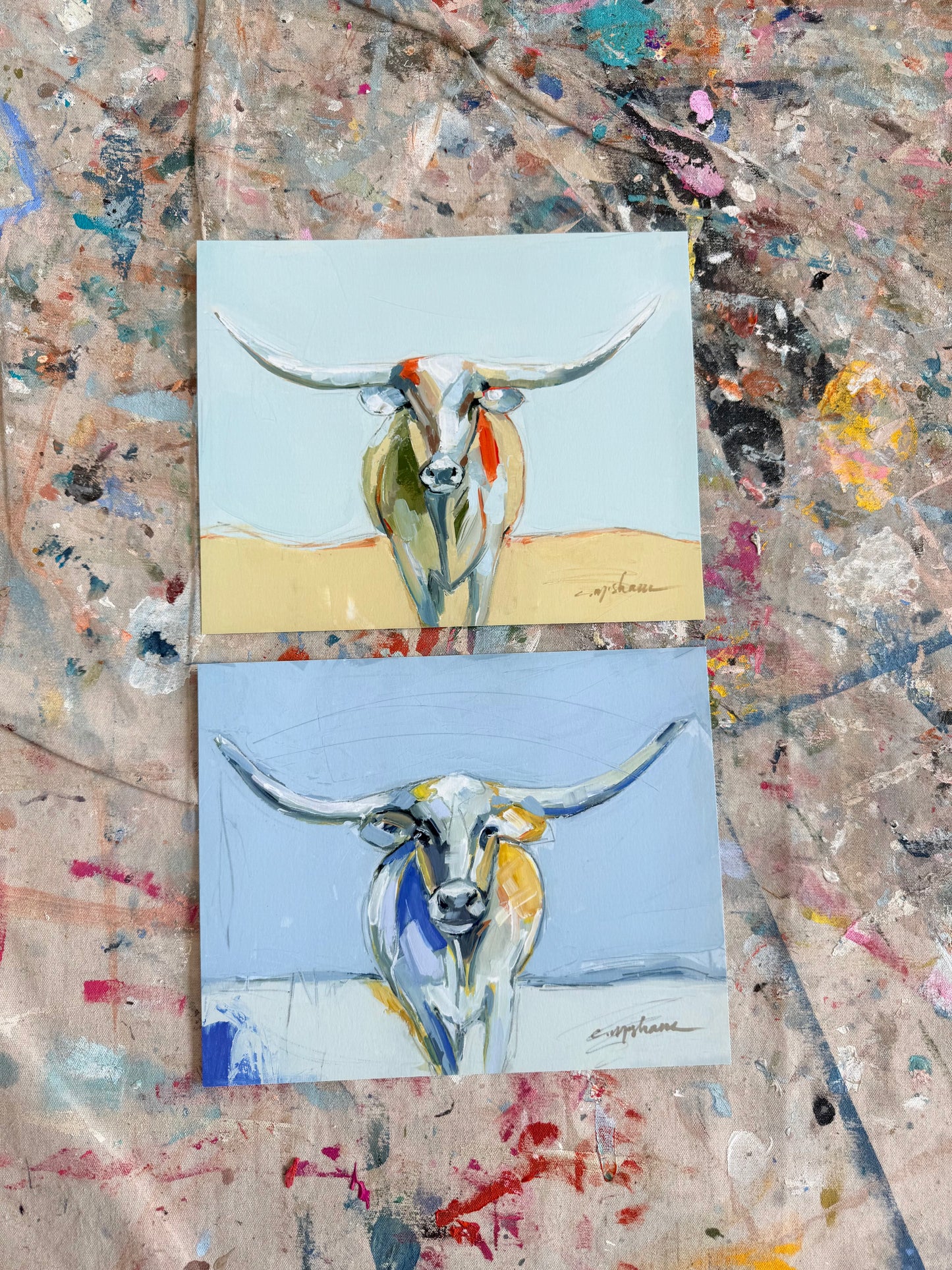 "Longhorn" 10X8 hand signed paper prints (set of 2)