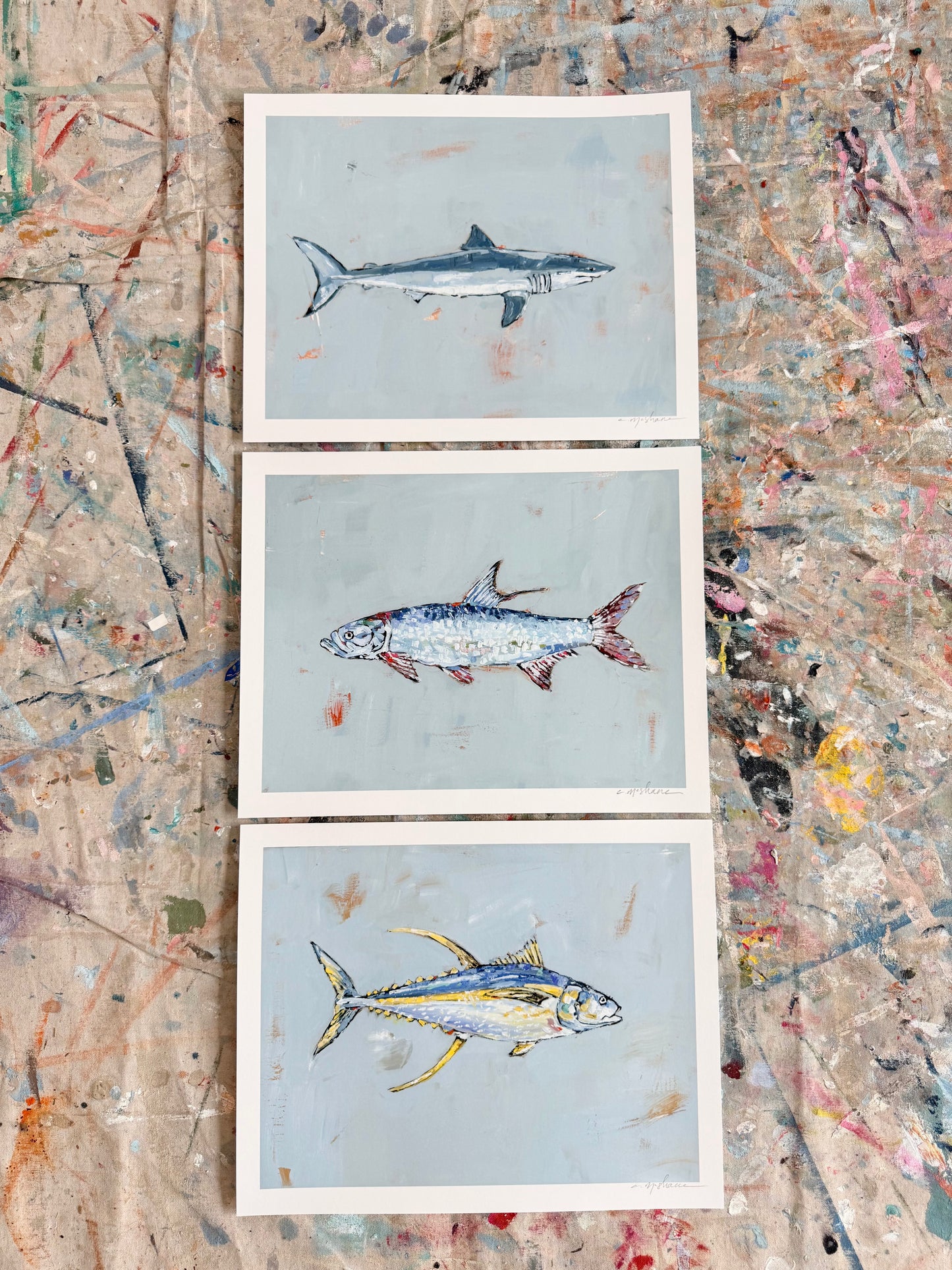 "Tuna, Tarpon, & Shark" 14X11s hand signed paper print (set of 3)