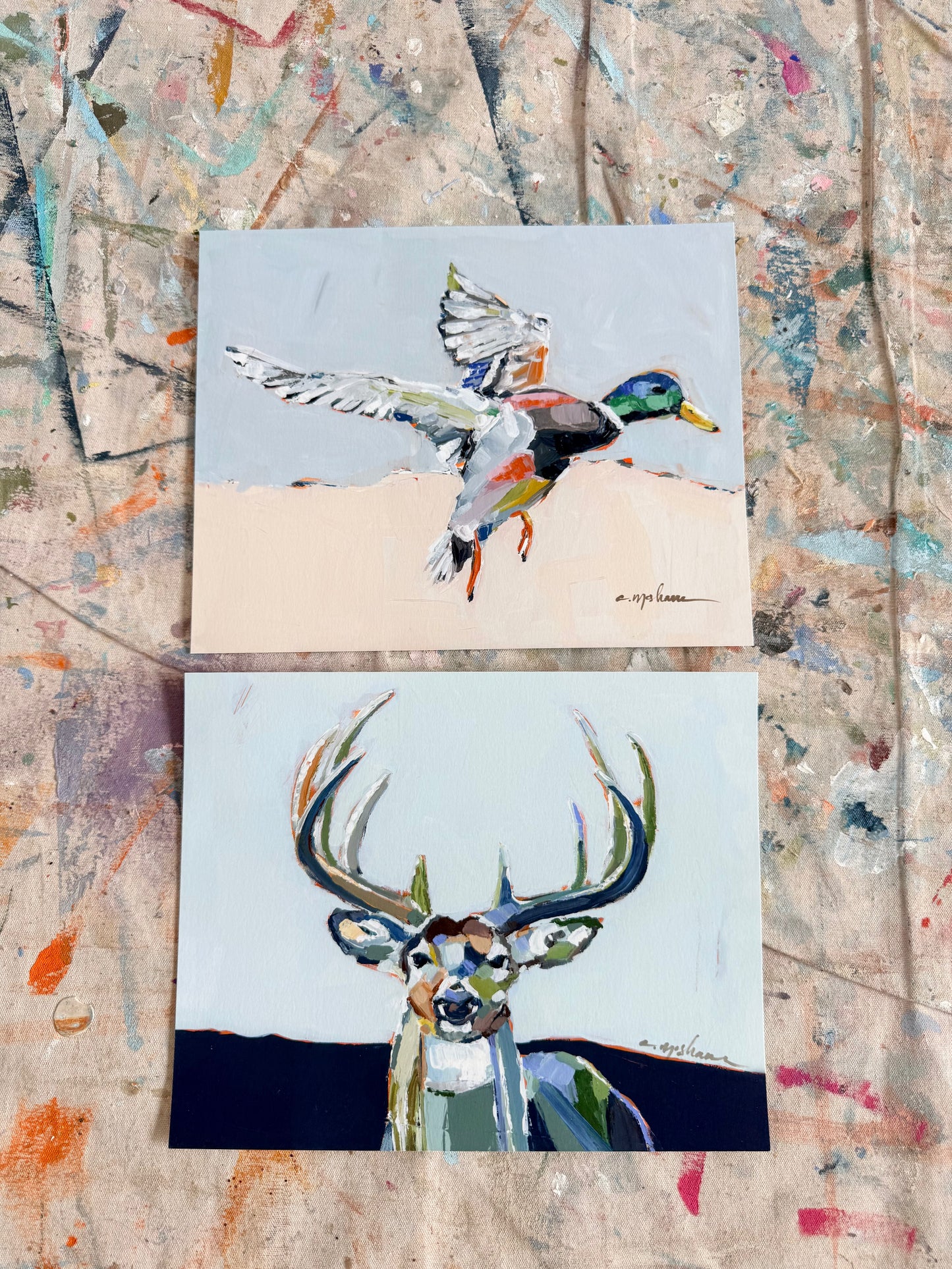 "Mallard & Deer" 10X8 hand signed paper prints (set of 2)