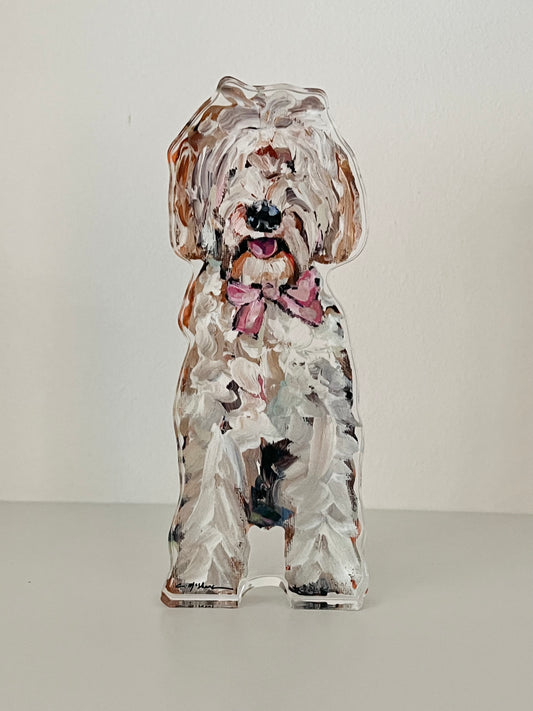 "Goldendoodle with pink bow" acrylic