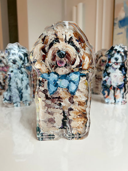 Cockapoo Blonde With Blue Bow (Acrylic Cut Out)