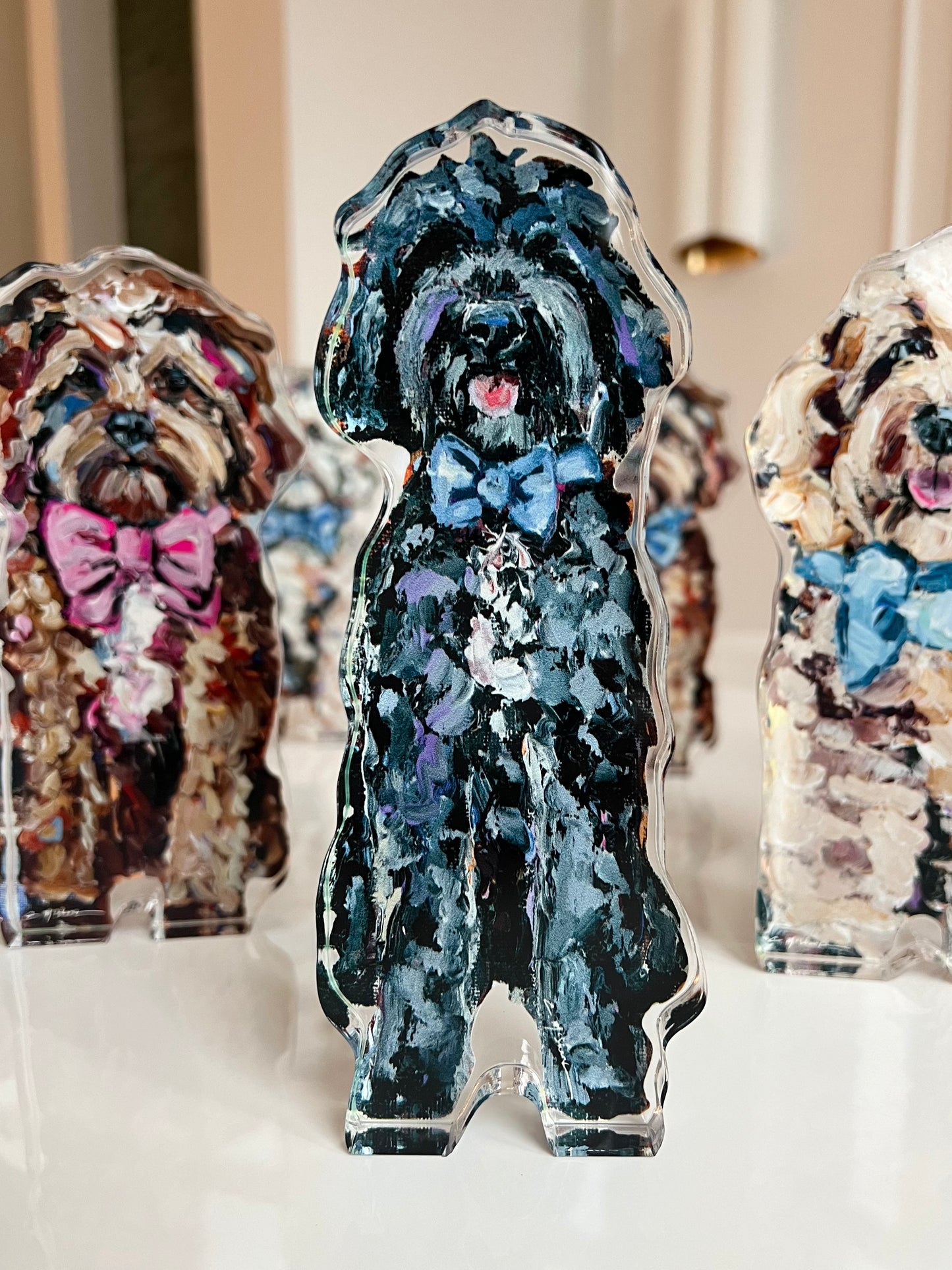 "Goldendoodle Black With Blue Bow" acrylic
