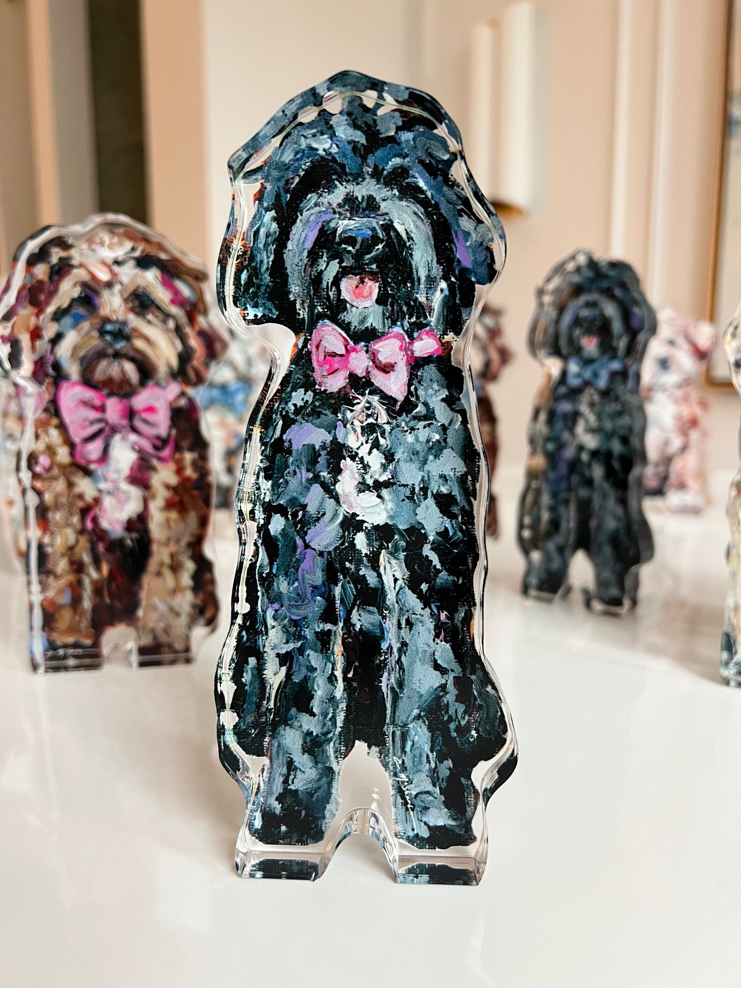 "Goldendoodle Black With Pink Bow" acrylic