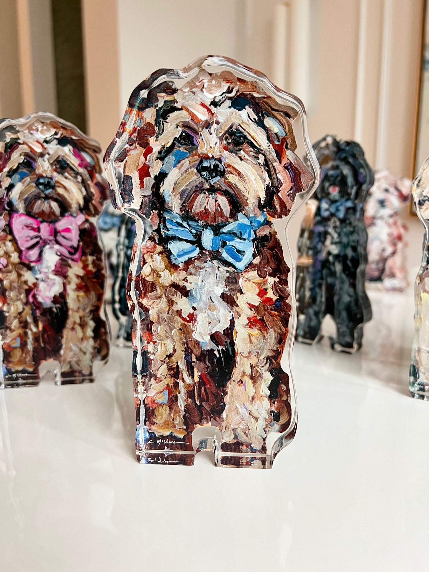 "Cavapoo Red With Blue Bow" acrylic