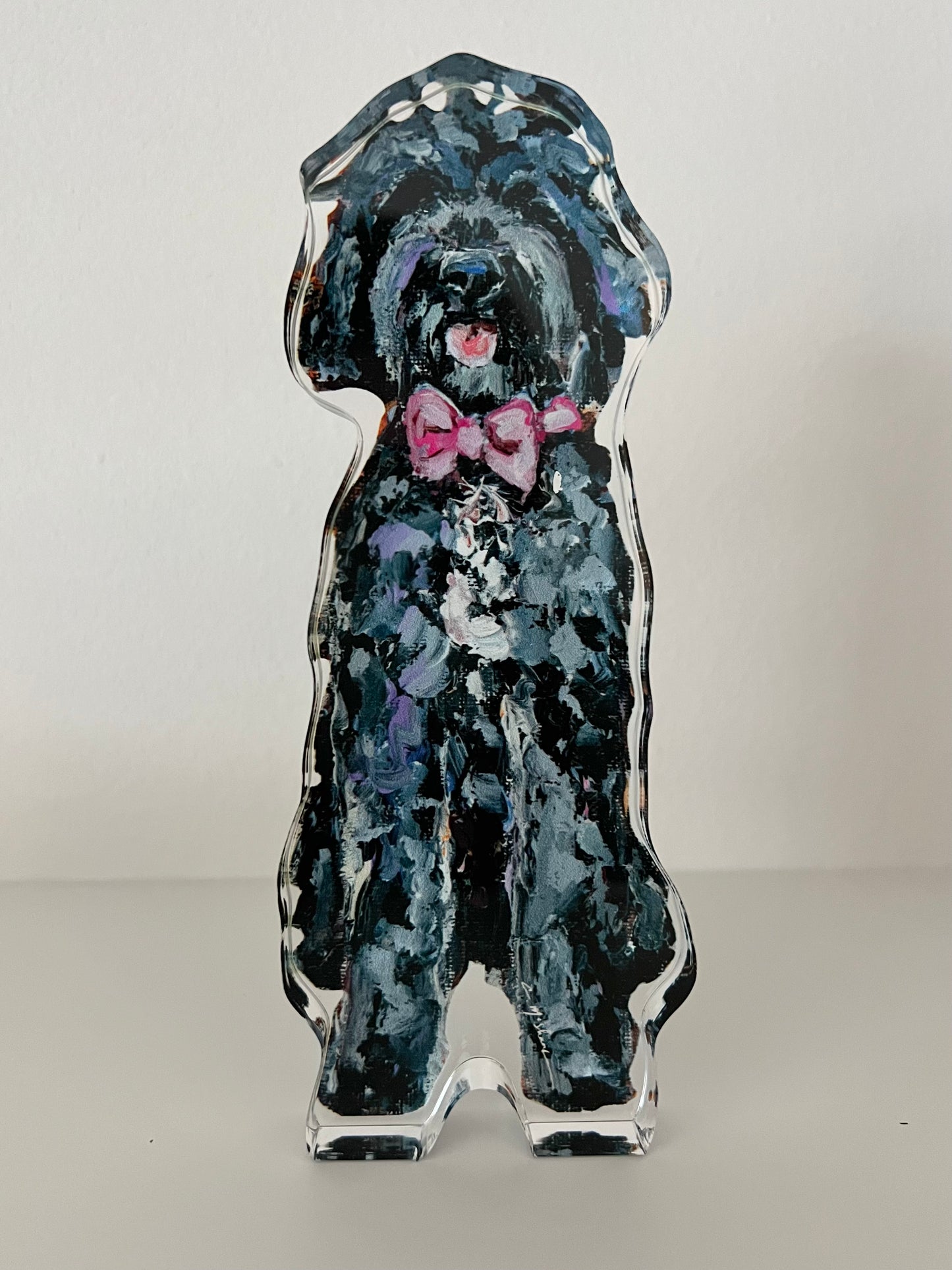 "Goldendoodle Black With Pink Bow" acrylic