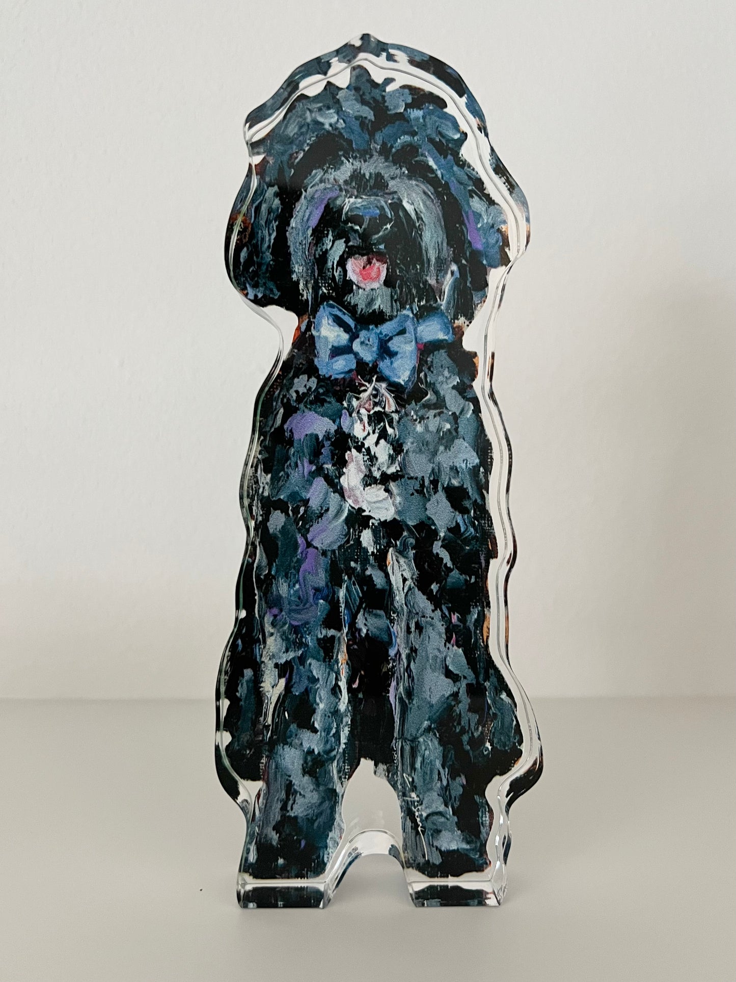 "Goldendoodle Black With Blue Bow" acrylic