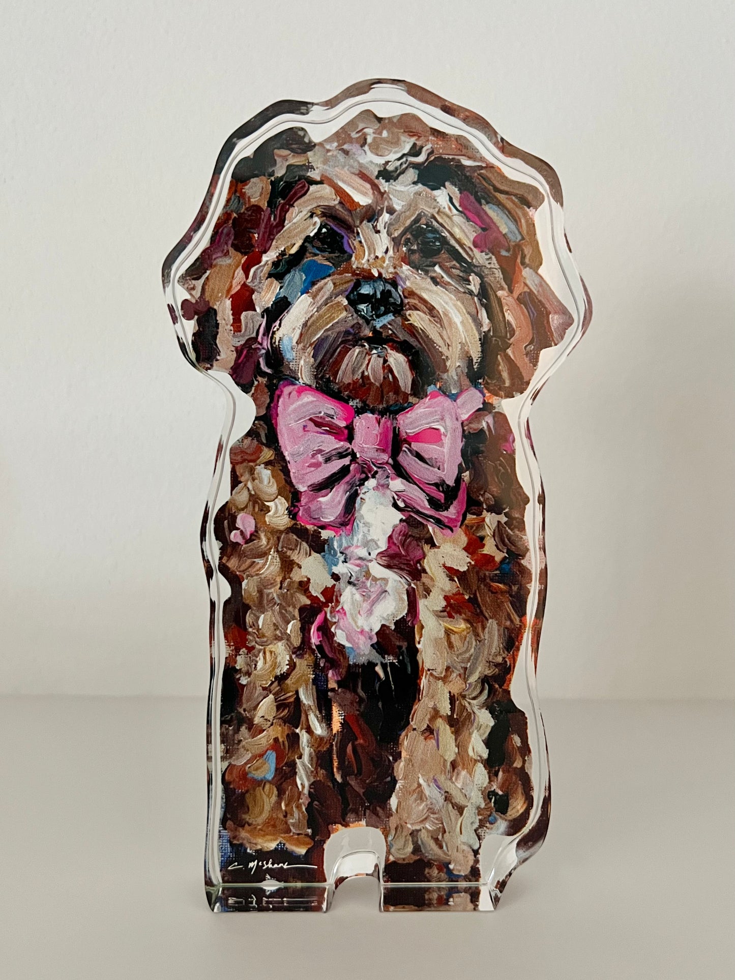 "Cavapoo Red With Pink Bow" acrylic