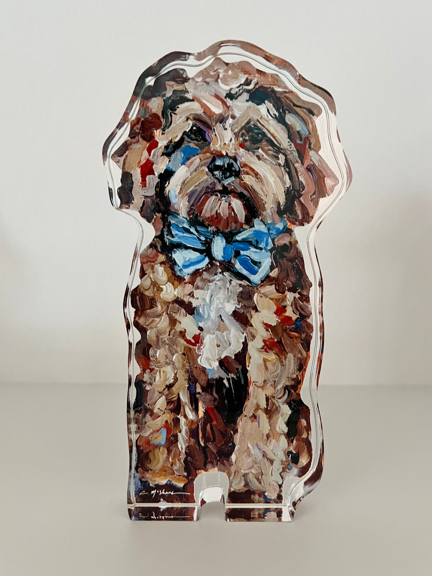 "Cavapoo Red With Blue Bow" acrylic