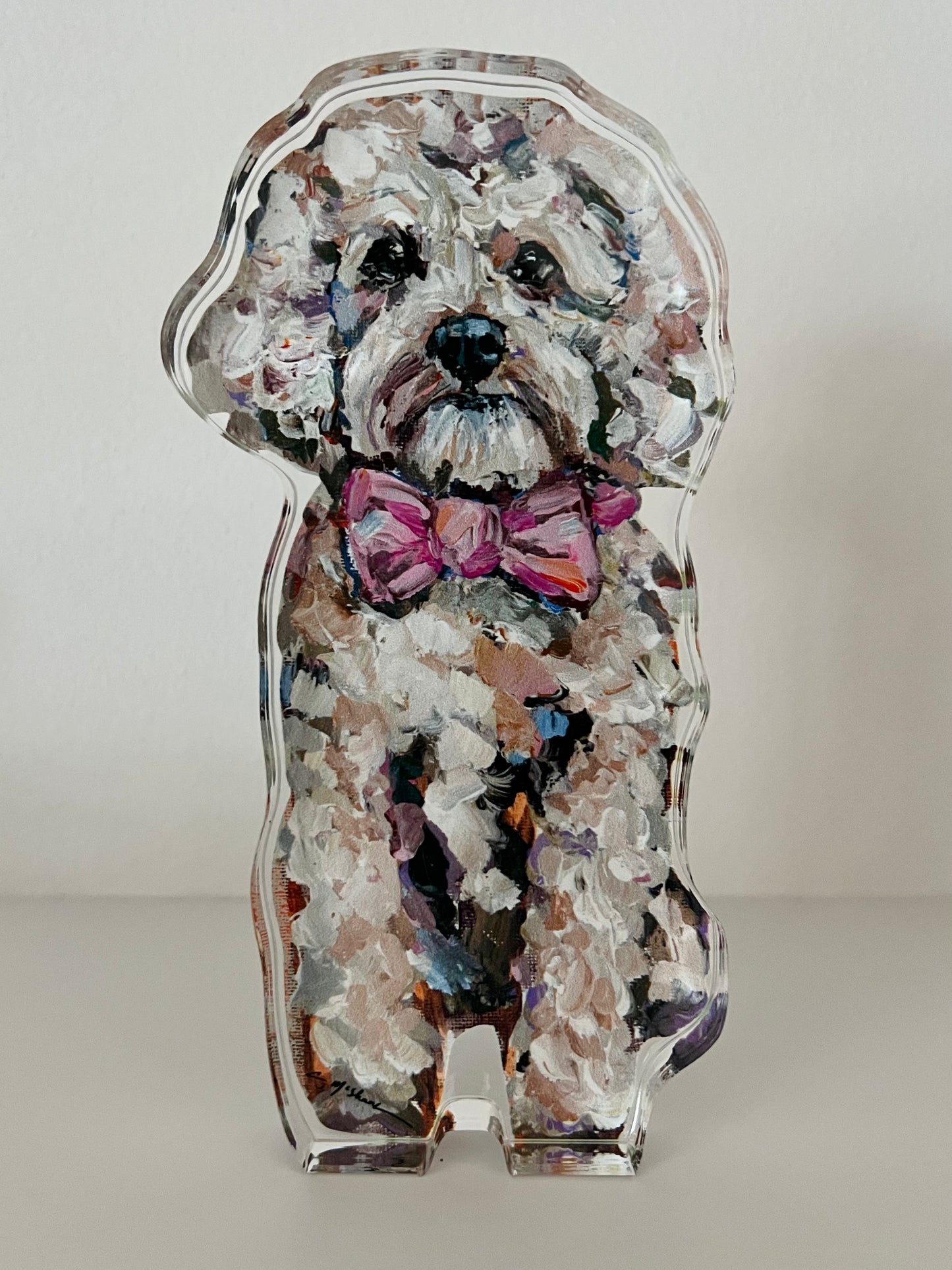 "Cavapoo Blonde With Pink Bow" acrylic