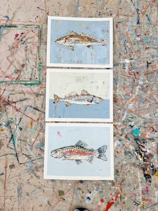 "Fish set of 3" hand signed paper prints