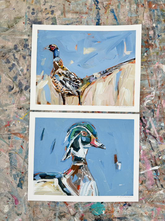 "Pheasant & Wood Duck" 14X11 hand signed paper prints (set of 2)