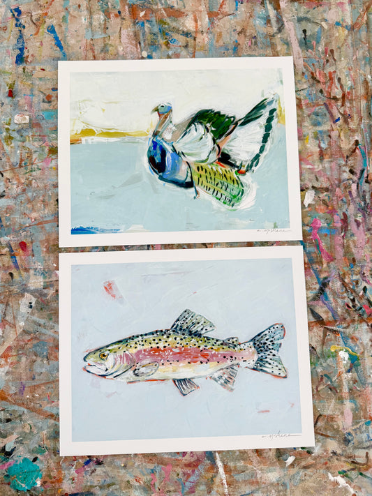 "Turkey & Trout" 14X11 hand signed paper prints (set of 2)