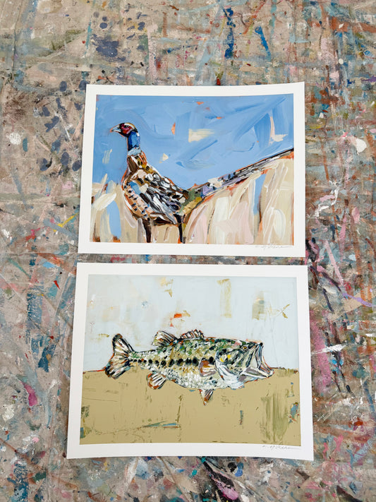 "Pheasant & Bass" 14X11 hand signed paper prints (set of 2)
