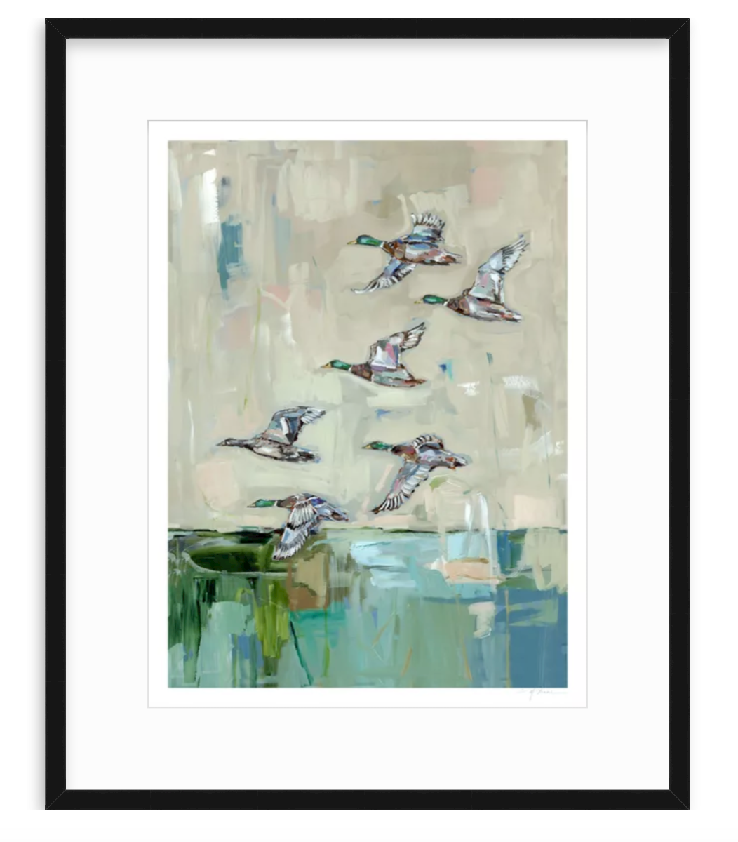 "Mallards In Flight" on paper
