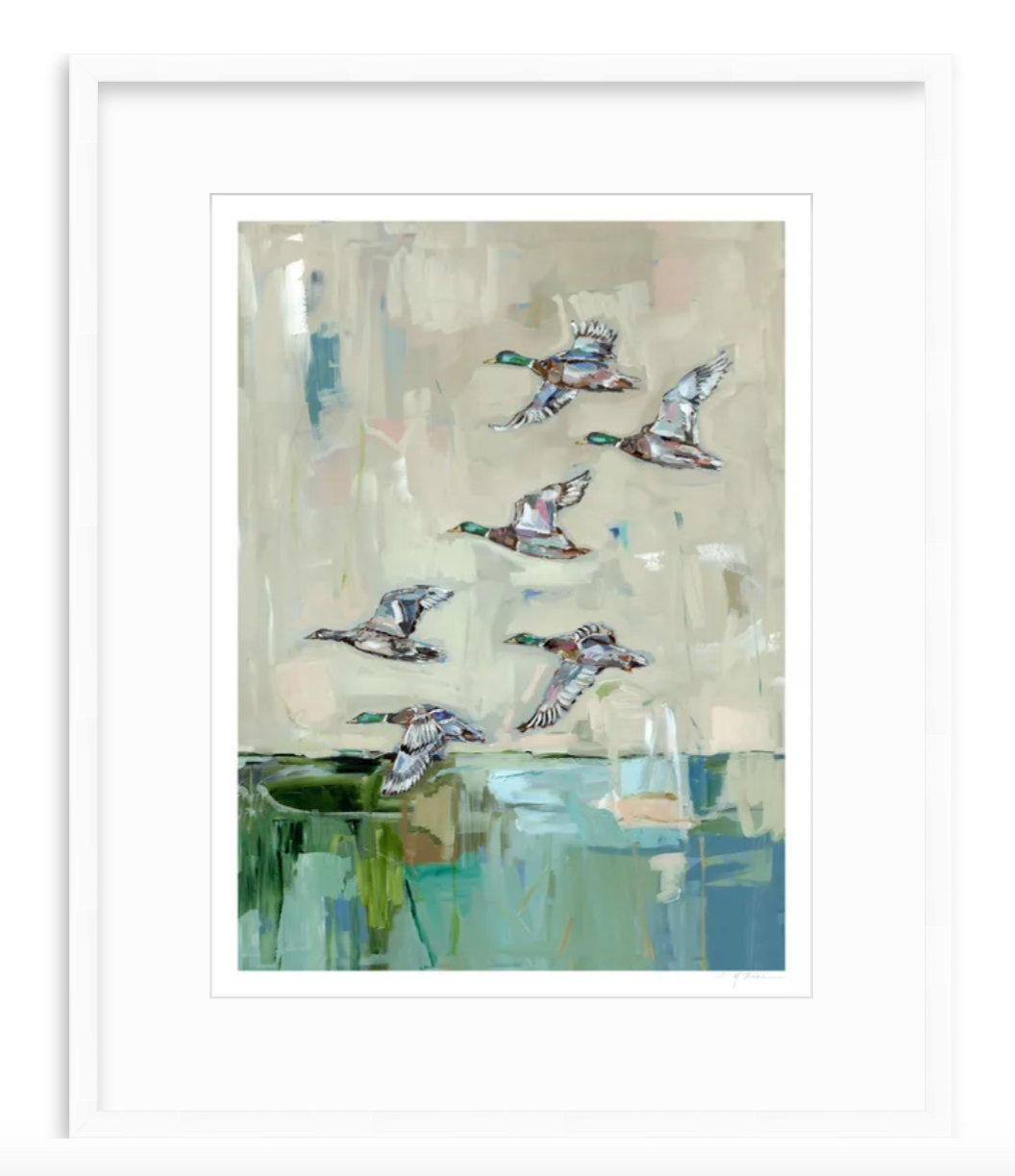 "Mallards In Flight" on paper