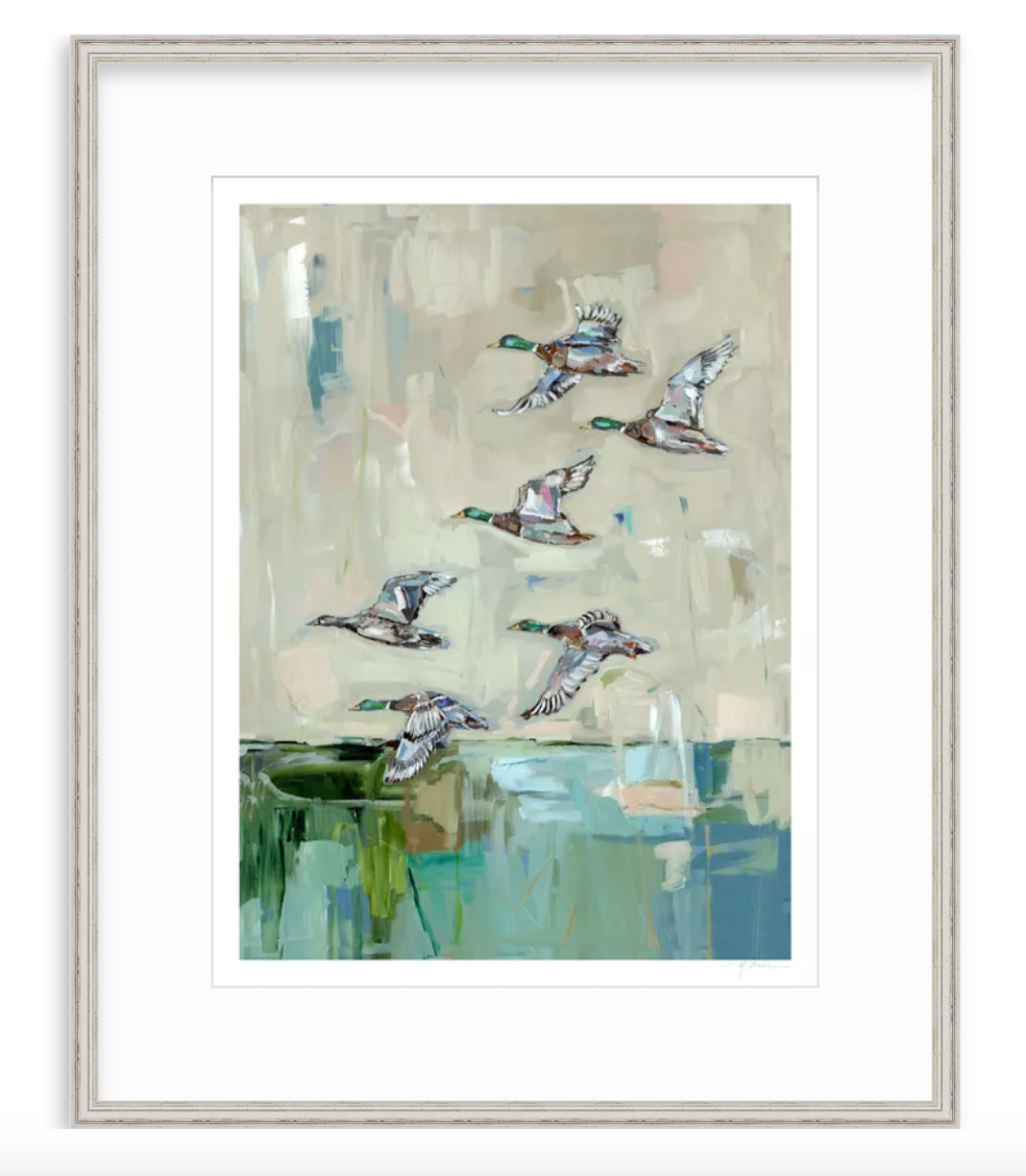"Mallards In Flight" on paper