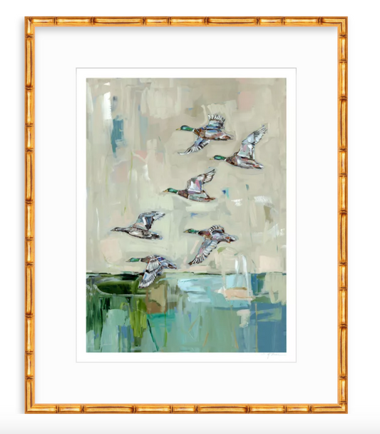 "Mallards In Flight" on paper