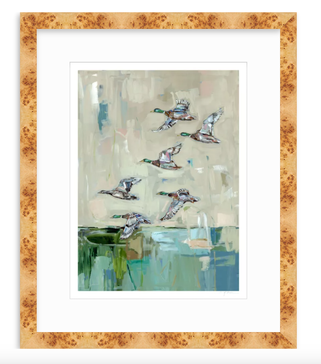 "Mallards In Flight" on paper