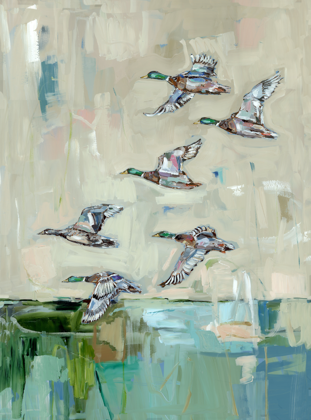 "Mallards In Flight" on paper