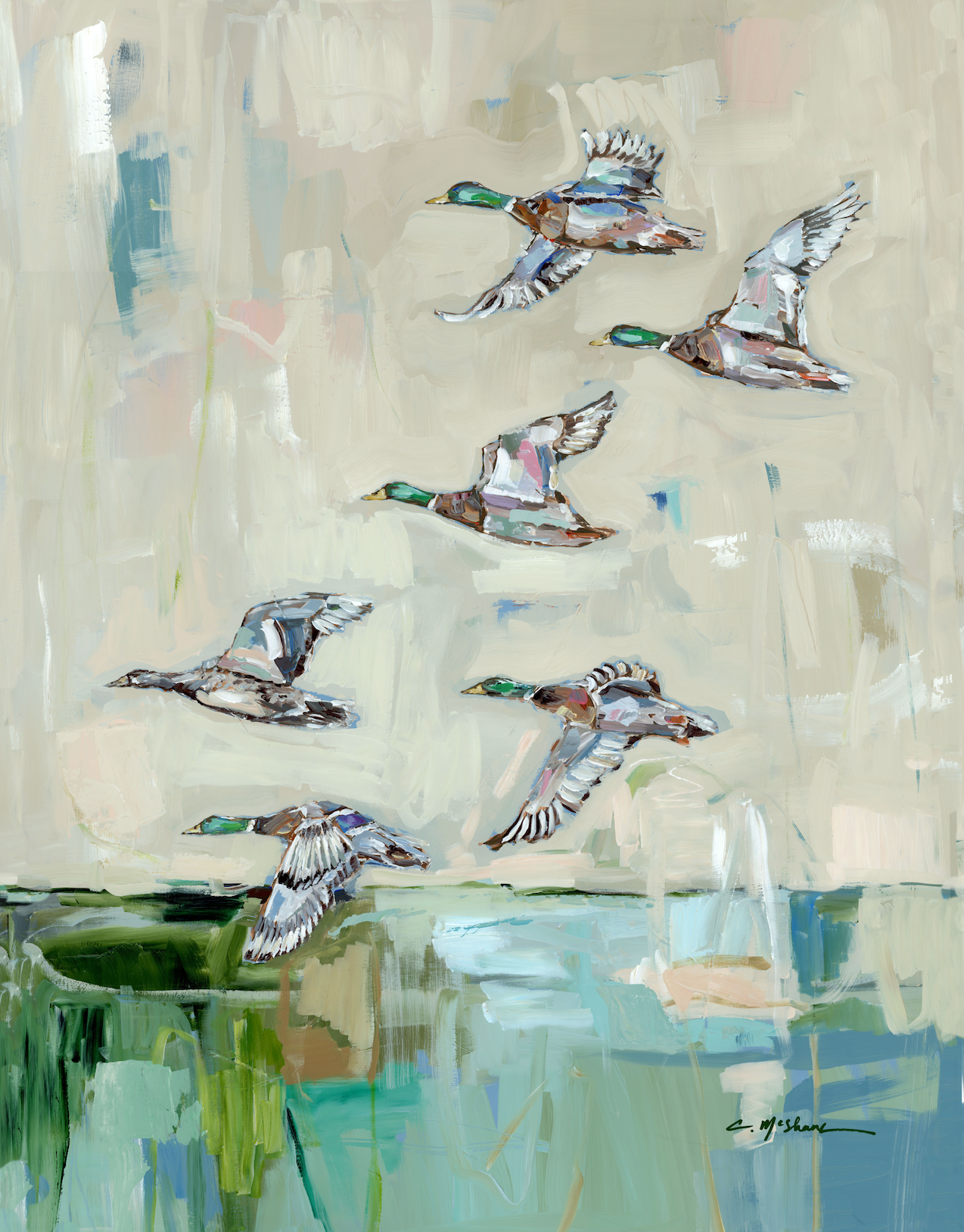 "Mallards In Flight" on canvas