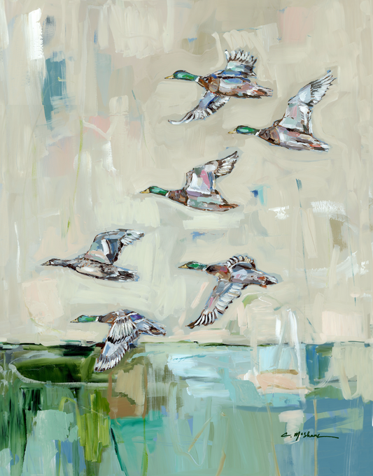 "Mallards In Flight" on canvas