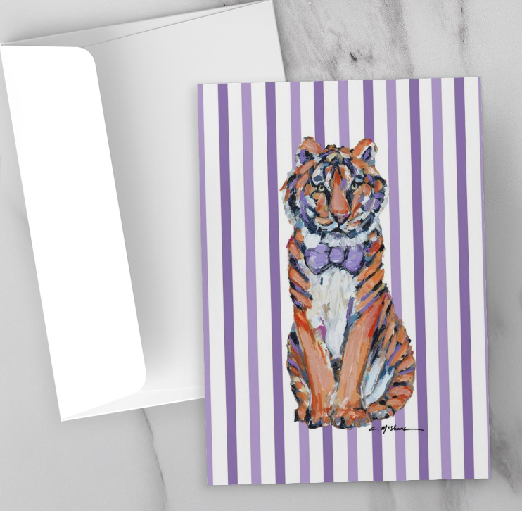 "Tiger Purple & Orange Bow Tie" framable card