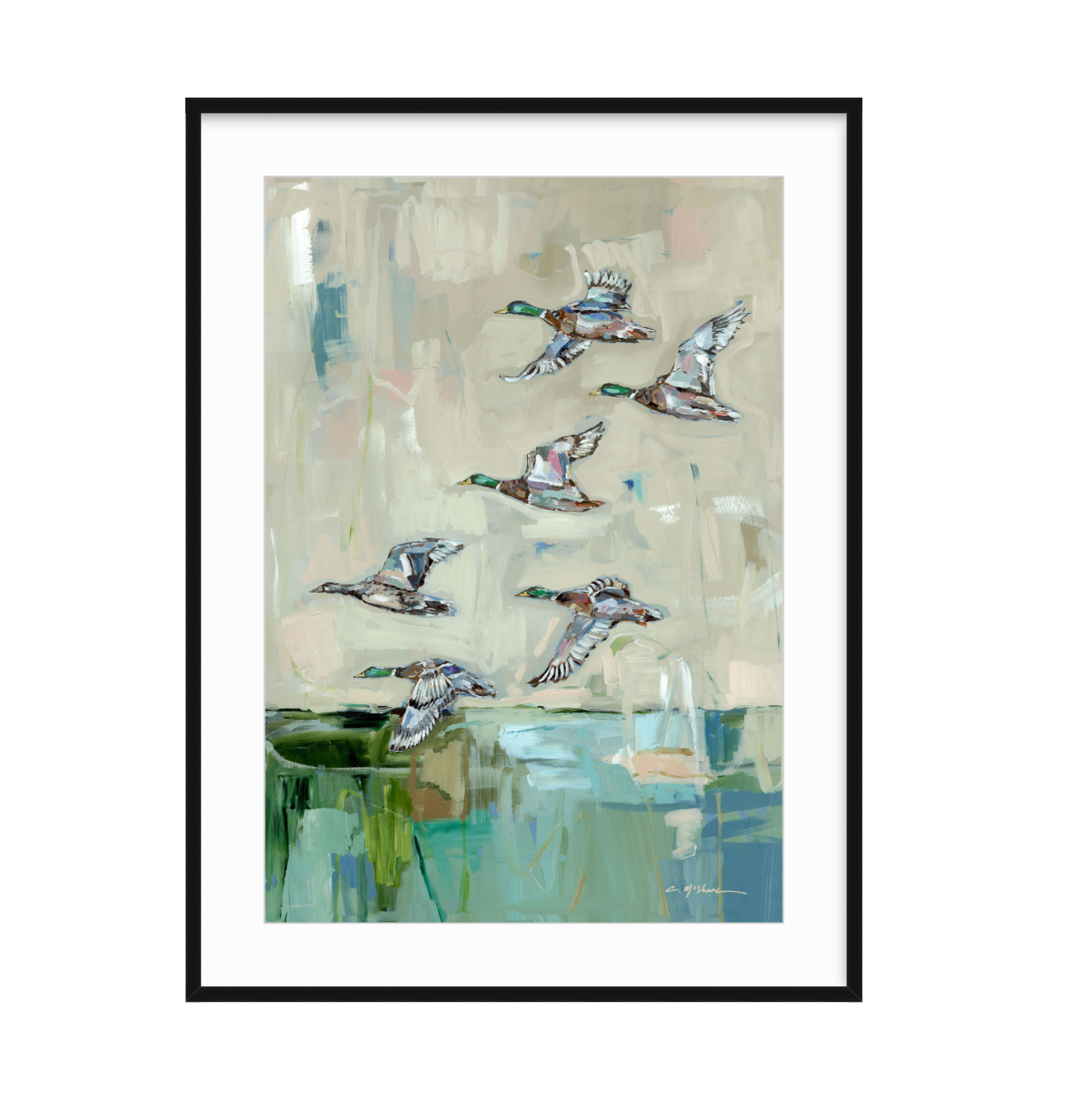 "Mallards In Flight" on paper