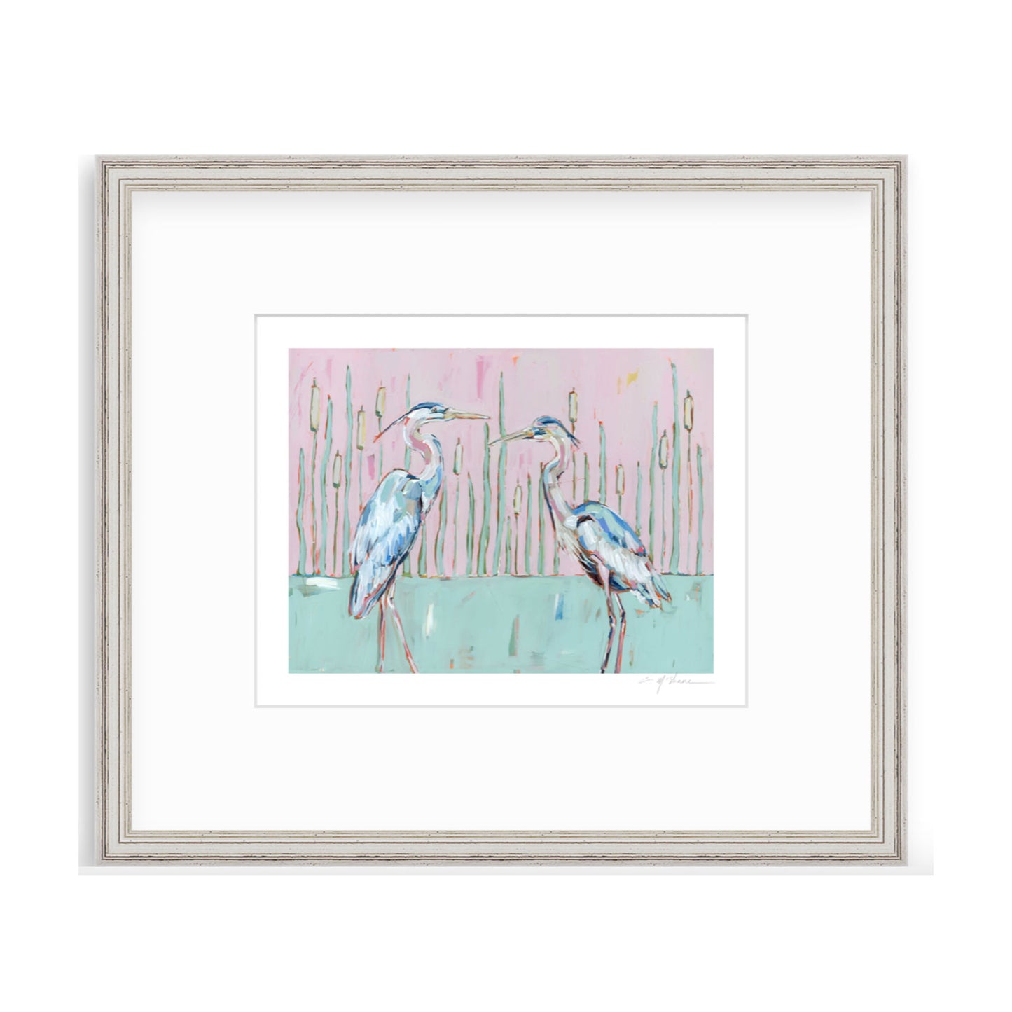 "Follow Your Path" blue herons on paper