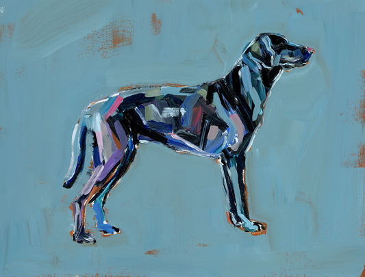 "Black Lab (blue background)" print